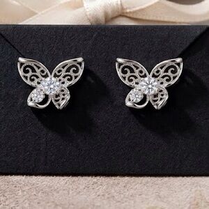 New Boutique Butterfly Moissanite Earrings 🦋 1ct TW White Gold Plated